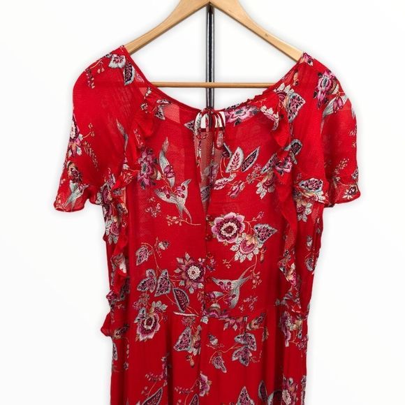 Promod Red Floral Ruffle Button Back Maxi Dress - Picture 6 of 15